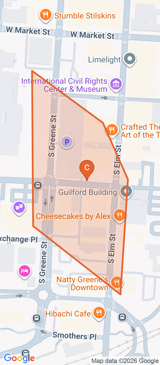 Map of the Downtown game zone in Greensboro