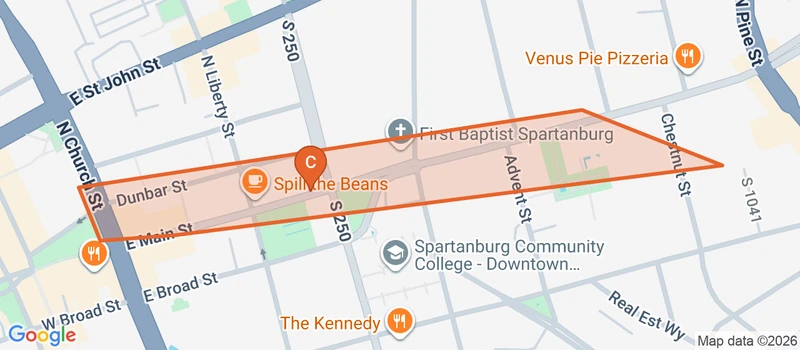 Map of the Downtown game zone in Spartanburg