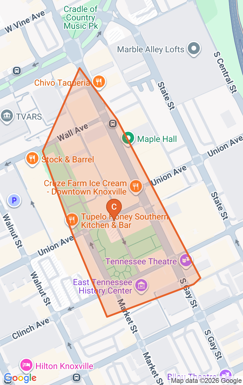 Map of the Downtown game zone in Knoxville