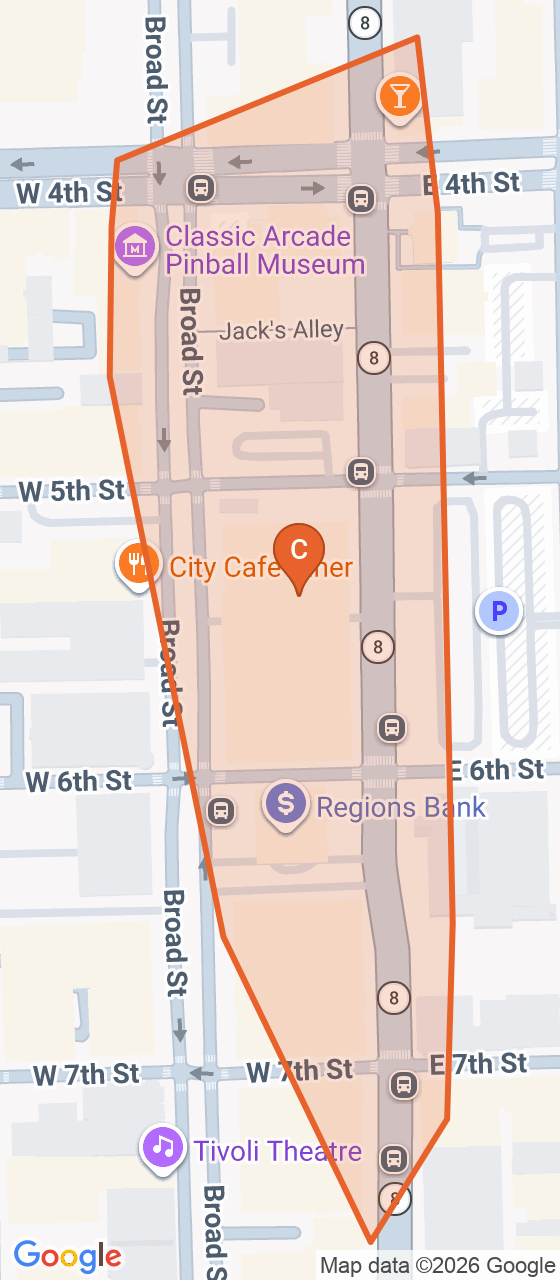 Map of the Downtown game zone in Chattanooga