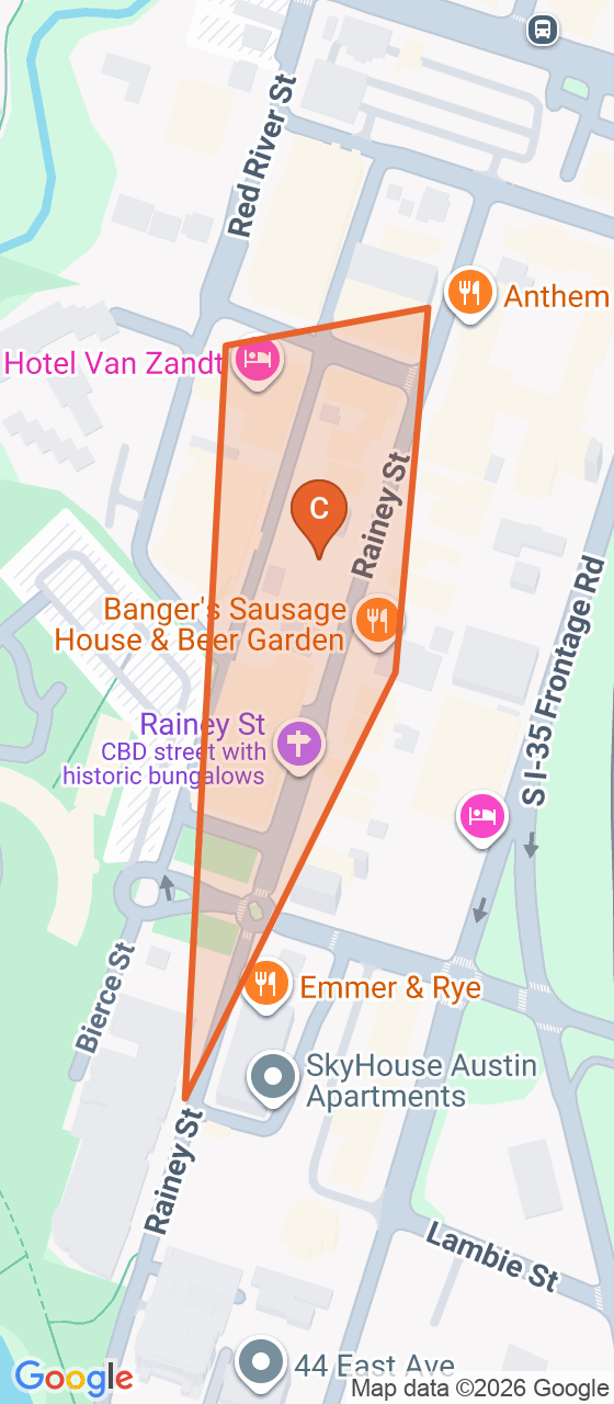 Map of the Rainey Street game zone in Austin