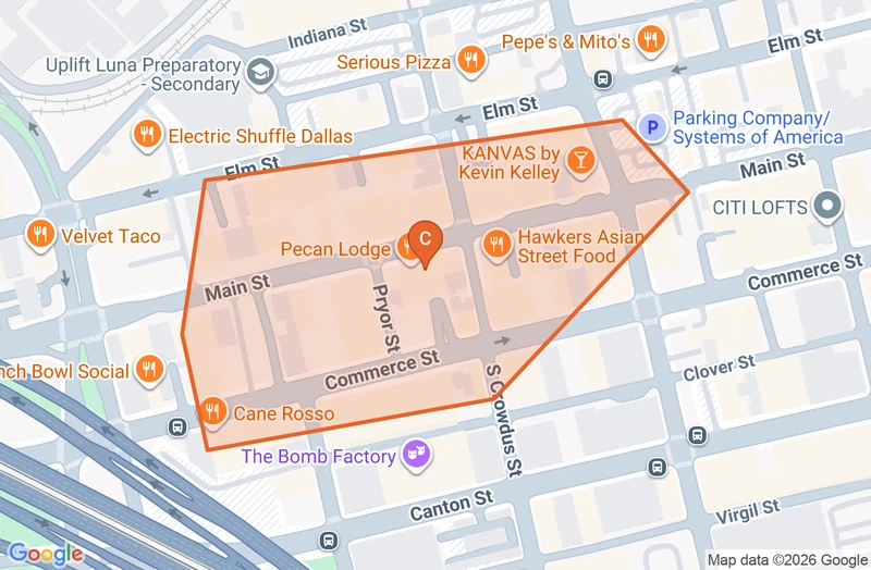 Map of the Deep Ellum game zone in Dallas