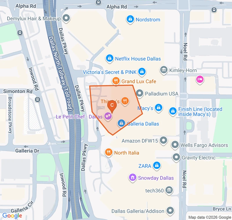 Map of the Galleria Dallas game zone in Dallas