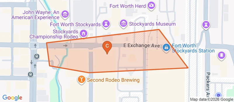 Map of the Fort Worth Stockyards game zone in Fort Worth