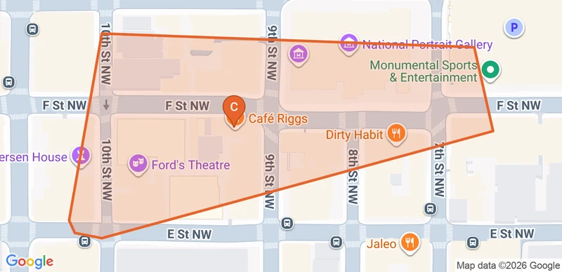 Map of the Penn Quarter & Chinatown game zone in Washington DC