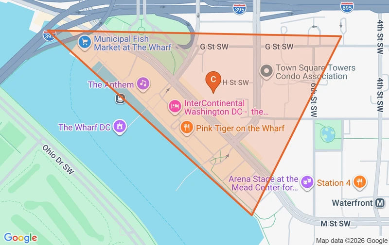 Map of the The Wharf game zone in Washington DC