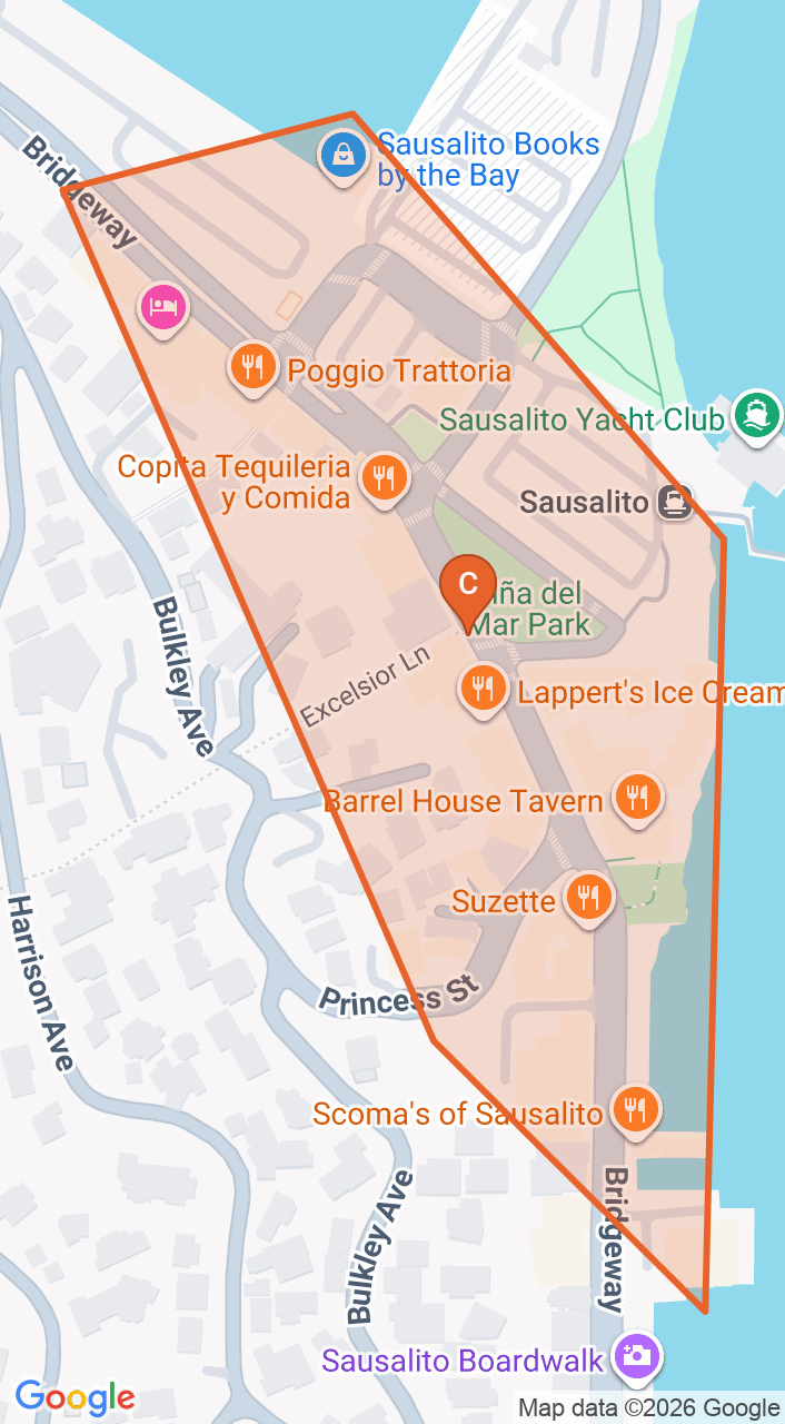 Map of the Downtown Sausalito game zone in Sausalito