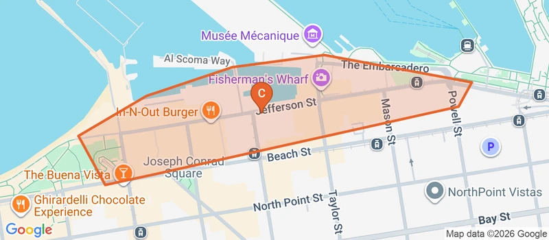 Map of the Fisherman's Wharf game zone in San Francisco
