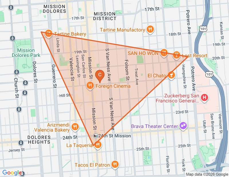Map of the Mission District game zone in San Francisco