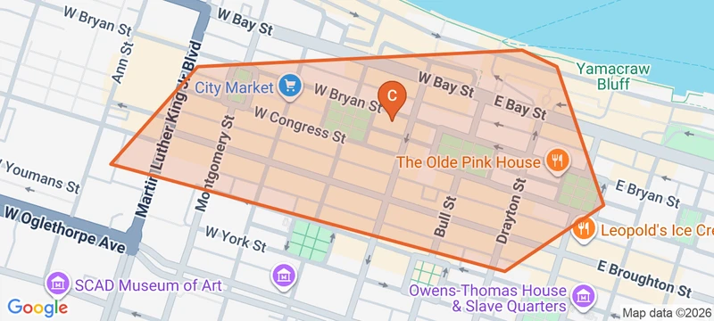 Map of the Historic District game zone in Savannah