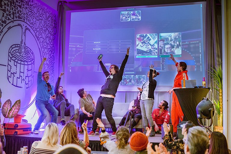 Crowd cheering at a live Go Game show